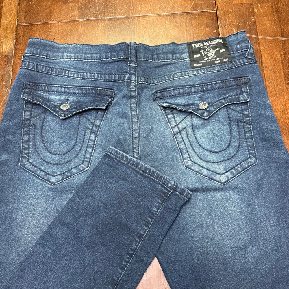 True Religion Geno Flap Big T Jeans Mens 36x32 Blue Relaxed Slim Stretch Denim